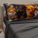 Kalanka - - parure de lit pour animaux avec chats et chiens en coton avec taies d'oreiller en impression ...
