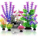 Kalanka - plantes d'aquarium plastique d�coration, color�es plantes artificielle aquarium avec rocher ...