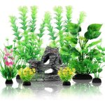 Kalanka - plantes d'aquarium plastique d�coration, vert plantes artificielle aquarium avec rocher polyr�sine ...