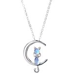 Kales - collier pendentif en forme de croissant de lune et chat, collier chat argent 925, collier en ...