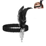 Kalvd - bandeau plumes de fleur artificielle vintage ann�es 1920 el�gant serre, t�te a plumes noir avec ...
