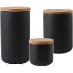 Kgabery - lot de 3 boîtes de conservation en céramique avec couvercle en bambou - pour thé, café, haricots, ... Kgabery - lot de 3 boîtes de conservation en céramique avec couvercle en bambou - pour thé, café, haricots, ...