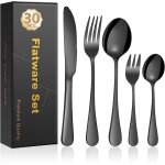 Kgabery - couverts de table noir pour 6 personnes, 30 pices set de couvert de table, mnagre en acier ...