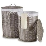 Kipit panier � linge 44 x 44 x 56 cm gris canne 2 pi�ces