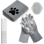 Kit de bain pour chien 4 - en - 1 - ensemble de toilettage avec serviette de s�chage, gants de lavage, ...