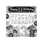 Kit d�coration anniversaire 13 ans official teenager noir et argent - ballons xxl chiffre 13 banni�re ...