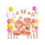 Kit d�coration anniversaire - easy joy - arc - en - ciel boh�me - 16 personnes - vaisselle jetable - ...