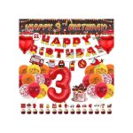 Kit d�coration anniversaire pompier 3 ans enfant - guirlande, ballon chiffre 3 & camion, banni�re tissu ...