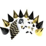 Kit de fete 10 personnes cotillons noir or metal