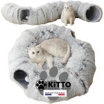 Kitto - tunnel pour chat - panier moelleux avec coussin lit - tunel cat jeu - cabane, niche - tunnelle ...