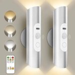Lacasa applique murale led sans fil argent, d�tecteur mouvement & t�l�commande, 3 modes, rechargeable, ...