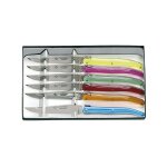 Laguiole arbalete g. david 6 couteaux 23cm manche plexi fluo guilloche