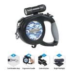 Laisse r�tractable chien chiot, laisse chien enrouleur de 5m jusqu'a 30kg avec et lampe de poche