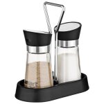 Lamart lt7020 pots de condiment noir, acier inoxydable, transparent verre couvercle