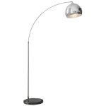 Lampadaire arc arceau courb� design marbre noir abat - jour globe chrom�