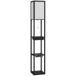 Lampadaire etag�res 3 niveaux h. 159 cm petit tiroir port usb a + c blanc noir