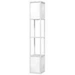 Lampadaire etag�res design h. 156 cm double eclairage abat - jour tissu blanc