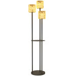 Lampadaire ext�rieur led style boh�me triple abat - jour r�sine tress�e effet rotin
