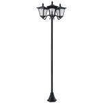 Lampadaire de jardin solaire led 3 t�tes acier inox. plastique noir