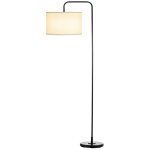 Lampadaire n�o - r�tro h. 163cm acier noir abat - jour aspect lin blanc