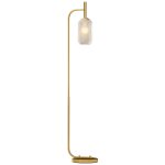 Lampadaire sur pied style r�tro h. 153 cm pi�tement m�t m�tal dor� abat - jour verre textur�