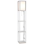 Lampadaire ?tag?re lampe ?tag?re 26l x 26l x 160h cm 3 ?tag?res 4 niveaux mdf blanc