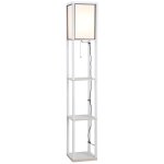 Lampadaire ?tag?re lampe ?tag?re 26l x 26l x 160h cm 3 ?tag?res 4 niveaux mdf blanc
