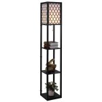 Lampadaire ?tag?re lampe ?tag?re 26l x 26l x 160h cm 3 ?tag?res 4 niveaux mdf noir motif nid d'abeille ...