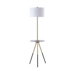 Lampadaire tr�pied salon avec tablette en verre chargeur usb blanc dor� myra teamson home vn - l00068 ...
