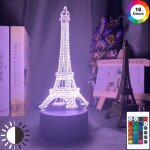 Lampe 3d 16 couleurs avec télécommande lampe led usb tour eiffel 3d, illusion de bébé, luminaire décoratif ...