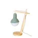 Lampe de bureau ou de chevet en bois avec abat - jour en laine - bleu arctique