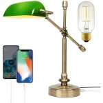 Lampe de bureau vintage firvre avec ports usb, intensit� variable, 3 couleurs, style r�tro en laiton ...