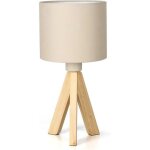 Lampe de chevet bois tr�pied vintage el�gante beige 38cm abat - jour tissu tc, base bois massif, culot ...