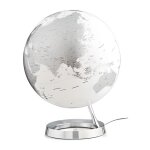 Lampe globe terrestre design blanc gris sur soc