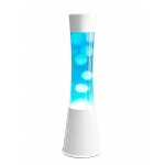 Lampe � lave bleu. base blanche, liquide bleu et lave blanche. dimensions: 11 cm x 11cm x 39, 5 cm - ...