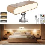 Lampe murale led design bois de h�tre marron rotative 360 magn�tique sans fil batterie 4000 mah usb - ...