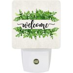 Lampe de nuit botanique d'�t�, bienvenue, feuille verte, rustique, en toile de jute, veilleuse lumineuse ...