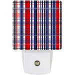 Lampe de nuit a carreaux rouges et bleus, luminaire moderne a rayures g�om�triques, veilleuse lumineuse ...