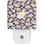 Lampe de nuit florale de printemps et d'�t�, marguerite botanique rustique a carreaux bleus, veilleuse ...