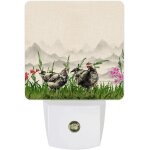 Lampe de nuit a led en forme de fleur de poulet de ferme, prairie verte, peinture a l'encre de chine, ...