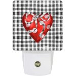 Lampe de nuit pour la saint - valentin, motif ecossais noir et blanc, noeud papillon rouge, coeur d'amour, ...
