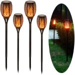 Lampe solaire exterieur jardin torche led effet flamme etanche (lot de 4)