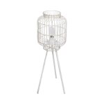 Lampe sur pied blanche en m�tal patin� or transportable led