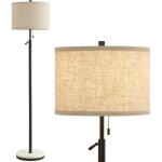 Lampe sur pied moderne noire, base marbre naturel, hauteur r�glable 140 - 162, 5cm, abat - jour tissu, ...