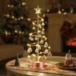 Lampe de table led luxspire sapin de no�l spiral 28 cm - d�coration lumineuse cristal or rose