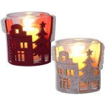 Lanterne de no�l - heyaner - multicolore - motif maisons et sapins - verre mat frost� - lot de 2, 7, ...
