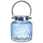 Lanterne verre bleu 18x20cm