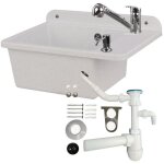 Lavabo - plastique - 51 cm - gris clair - douchette extractible - distributeur de savon