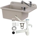Lavabo - plastique - 51 cm - gris - mousseur avec douchette - distributeur de savon