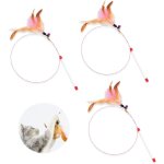 Letnerny - lot de 3 jouets pour chat en plumes avec clochette, canne a p�che a longue tige, 66 cm, convient ...